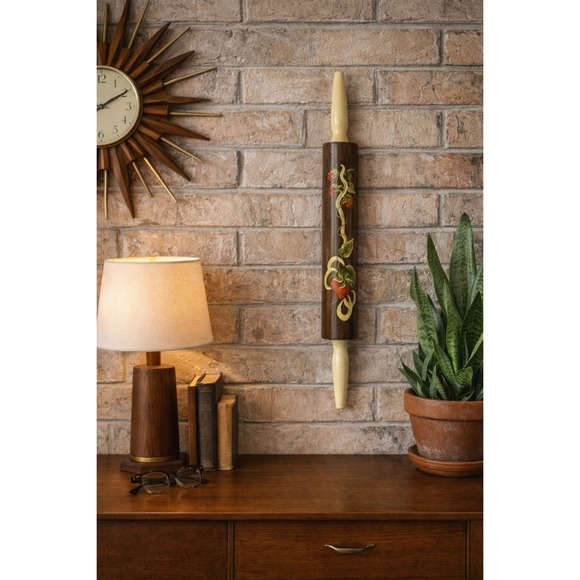 Other - Primitive Hand Painted Wooden Rolling Pin Wall Hanging – Folk Art Strawberries